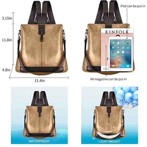 WOMEN Backpack Waterproof Anti-theft Lightweight PU Leather Fashion - Picture 3 of 7